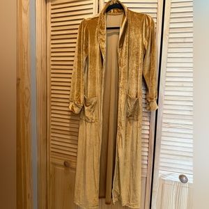 Women’s gold velvet cardigan solid long sleeve jacket open front with pockets